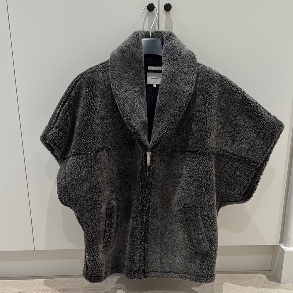 HALFBOY paneled shearling grey vest